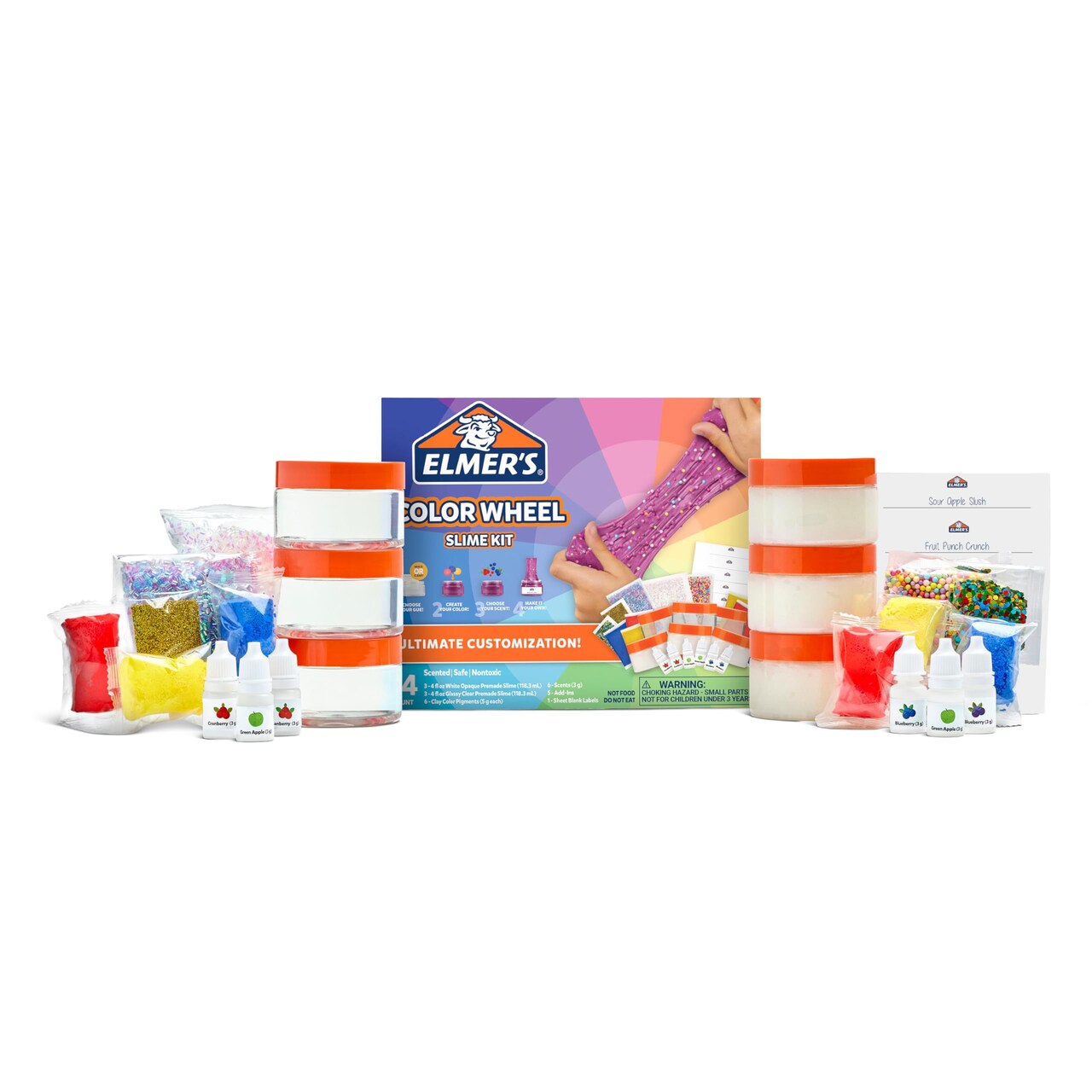 Color Wheel Slime Kit, Includes Elmer's GUE Premade Slime, Clay Color Pigments, Scents, Sheet Labels, 24 Piece Kit